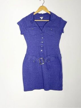 Vintage GUESS Indigo Belted Shirt Dress Button Front Collared Casual 💙